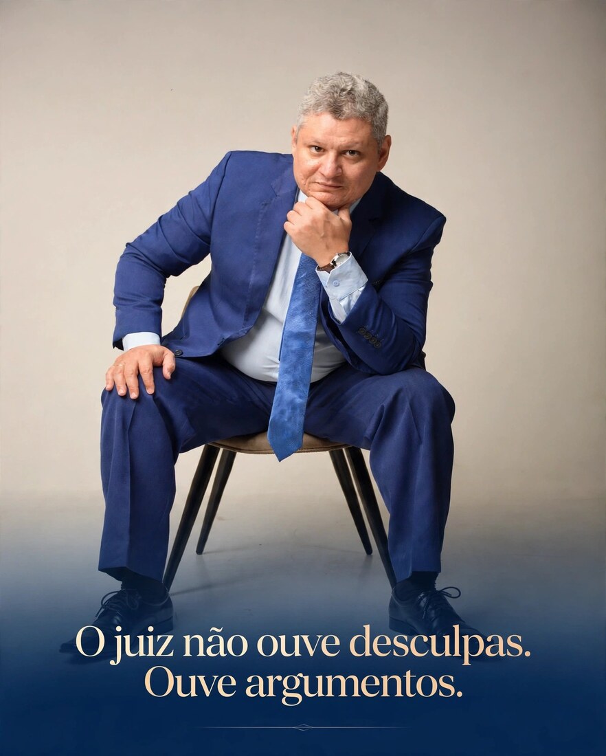 Márcio José Lima Oliveira, sócio do escritório, com a frase 'O juiz não ouve desculpas. Ouve argumentos.'